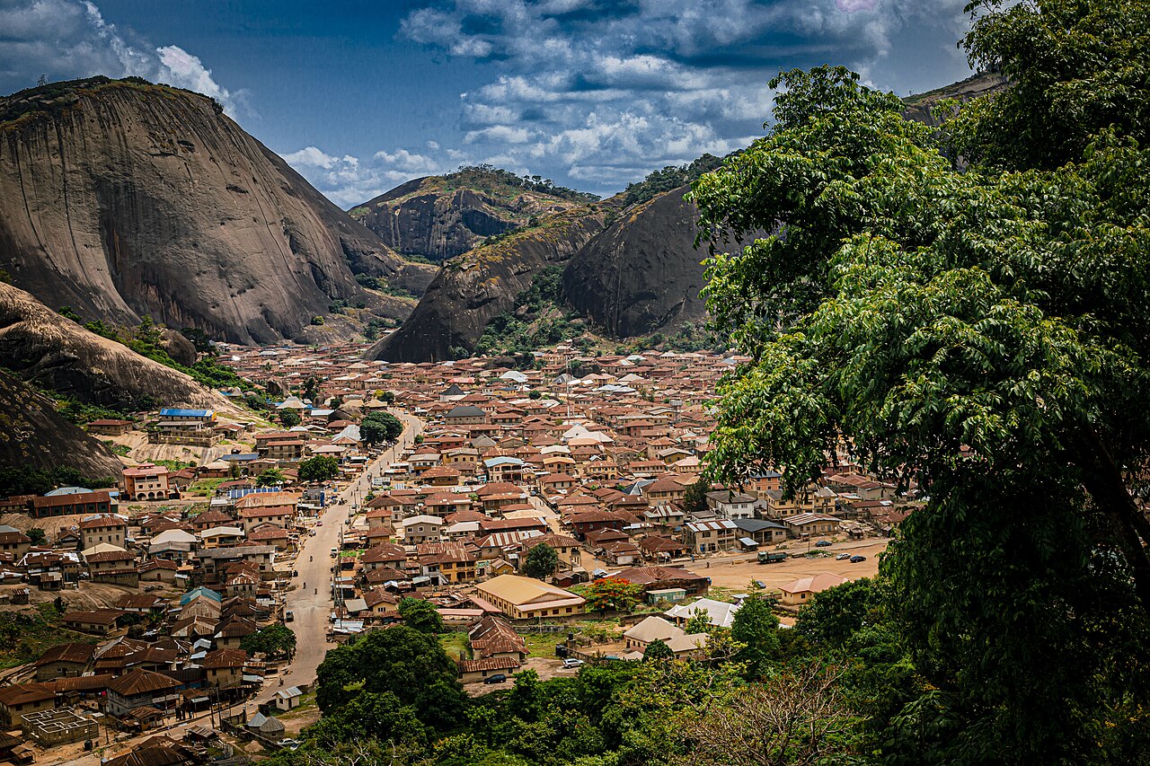 Granite hills rise above the Idanre landscape.