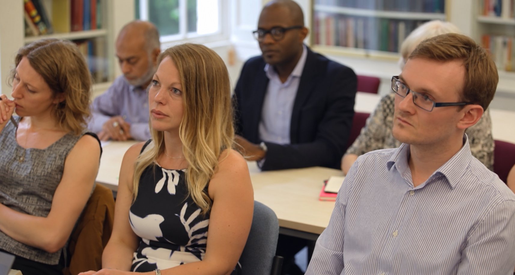 Lékan and fellow students attending a Birkbeck seminar, in a screenshot from the university’s postgraduate study film
