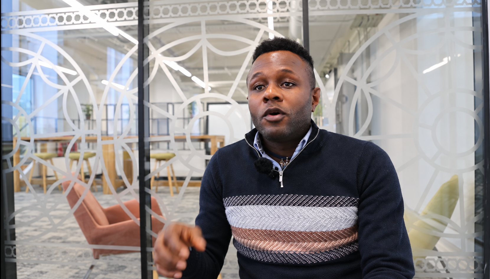 Lekan speaking during the Queen Mary staff-apprenticeship interview