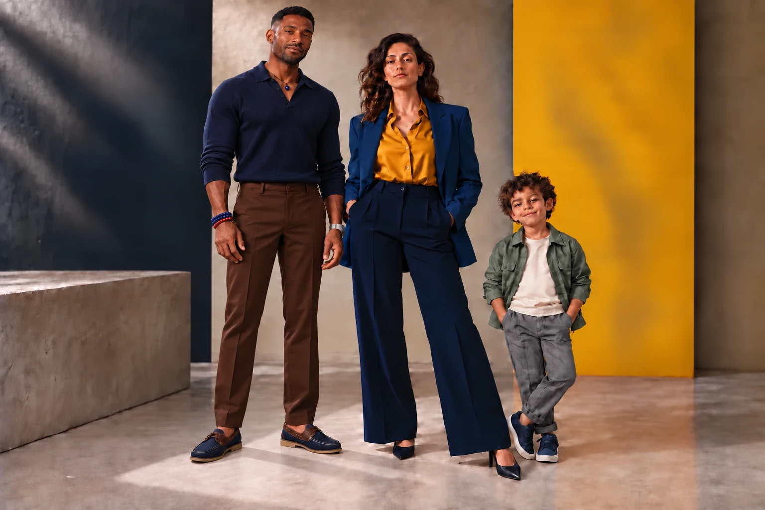 DARIA fashion artwork with a tall man, a woman and a boy.